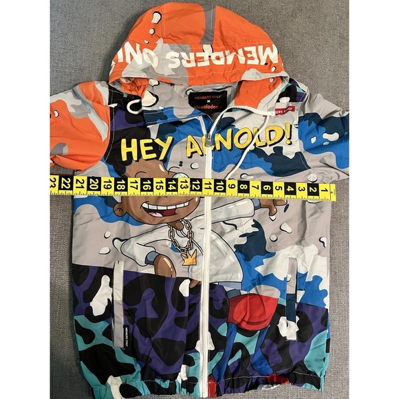 Members Only Nickelodeon Hey Arnold Full Zip Windbreaker Jacket Hooded Size S - Picture 6 of 14